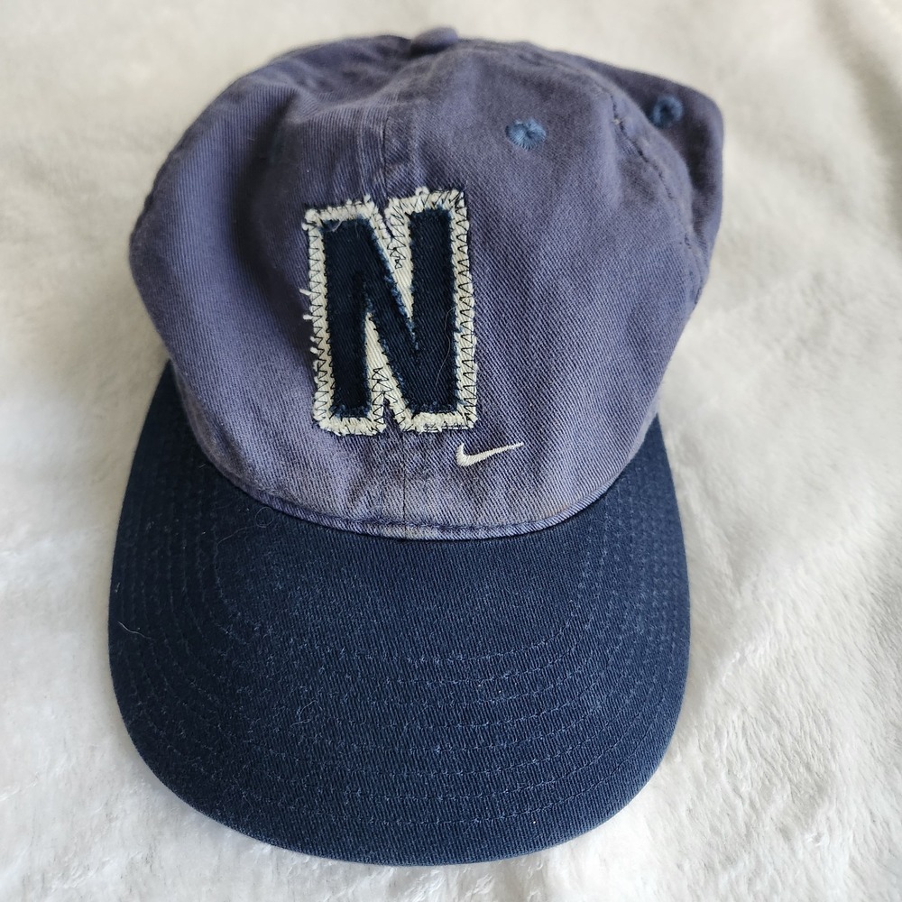 Vintage Nike "N" Logo Hat Blue 2 Tone Swoosh Strapback OSFA 100% Cotton 90s Y2K